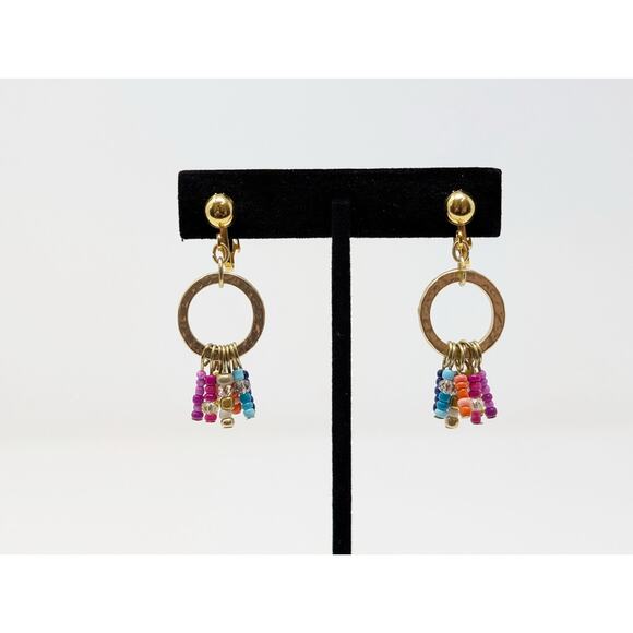 Unbranded Jewelry - Gold Tone Circle Colorful Beaded Clip On Bohemian Boho Dangle Earrings